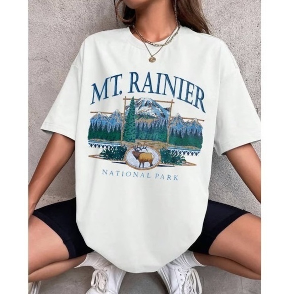 Mt Rainier National Park Retro Style Blue Crewneck Unisex Shirt